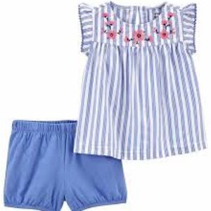 Carter’s Girls Set Blue Striped Floral Top & Shorts Outfit - Size 5T